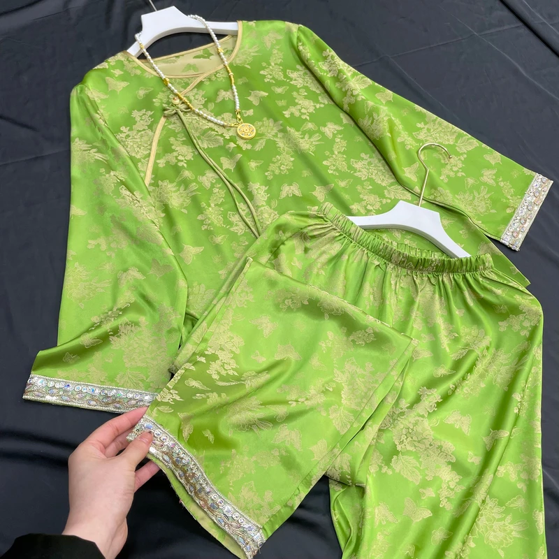 2863《碧荫》常熟四季新款国风新中式复古日常宽松重工睡衣套装