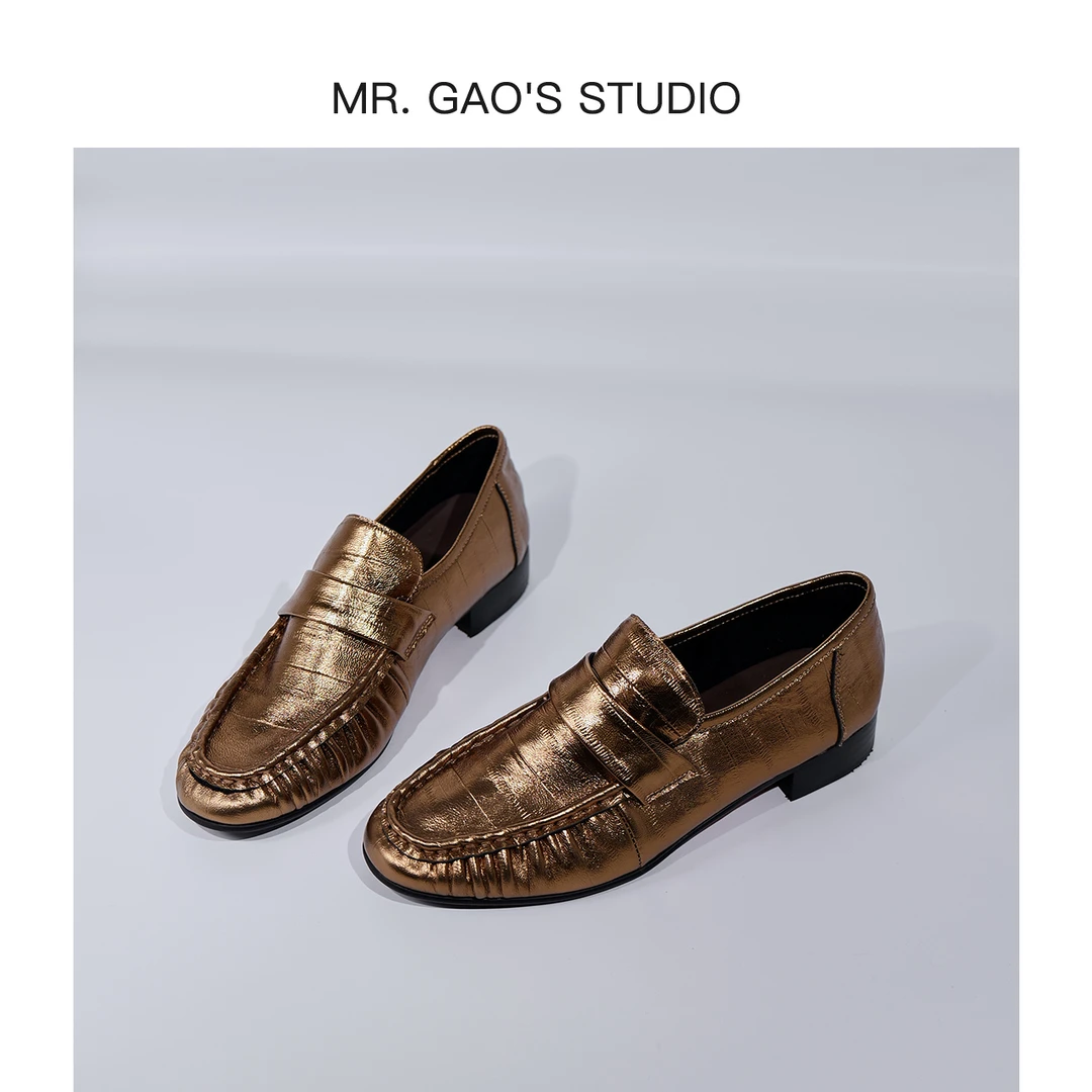 25新款舒适软底复古真皮单鞋一脚蹬中跟百搭乐福鞋时尚女鞋