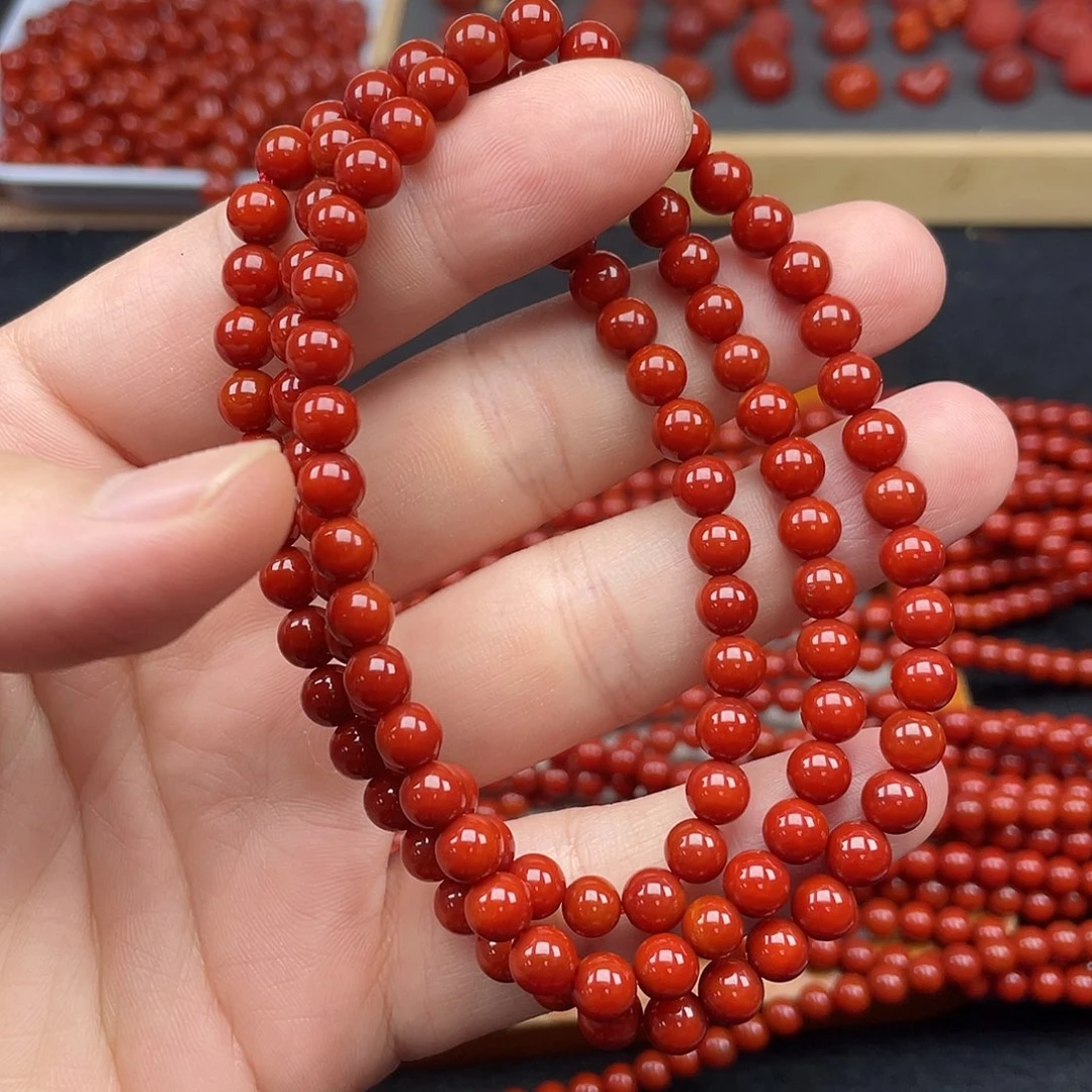 未镶嵌1号瓦西牛血红卡6圆珠108南红玛瑙