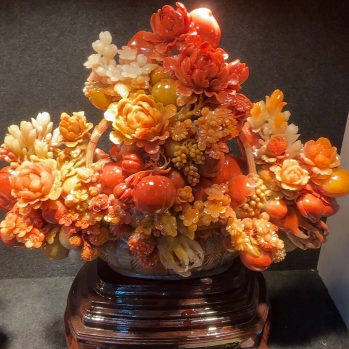 用***4寿山石花篮摆件艺术品