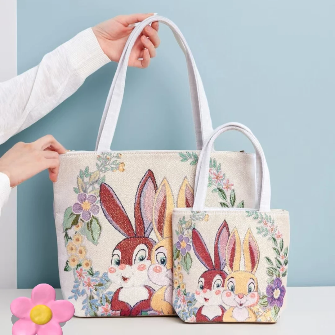 可爱帆布包时尚文艺提花刺绣单肩包百搭上班通勤手提购物包包女包