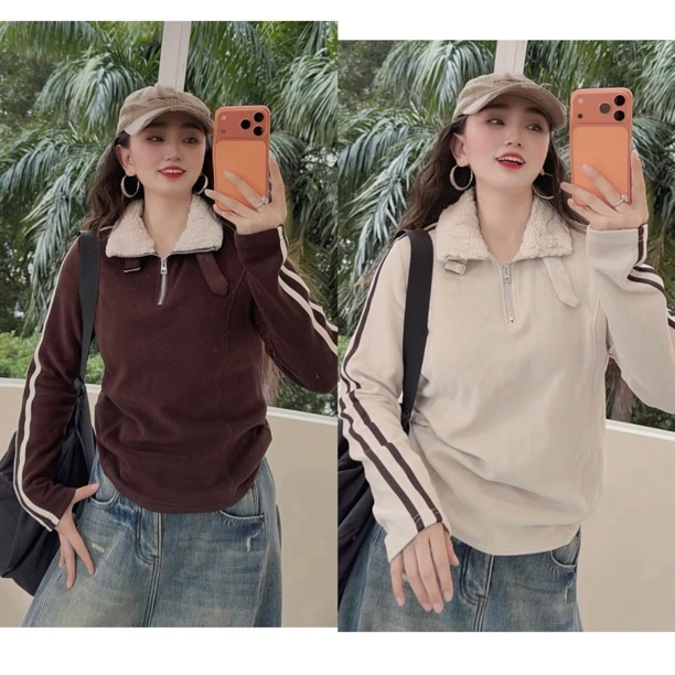 佟掌柜-星柒 轻奢德绒宽松颗粒毛立领卫衣