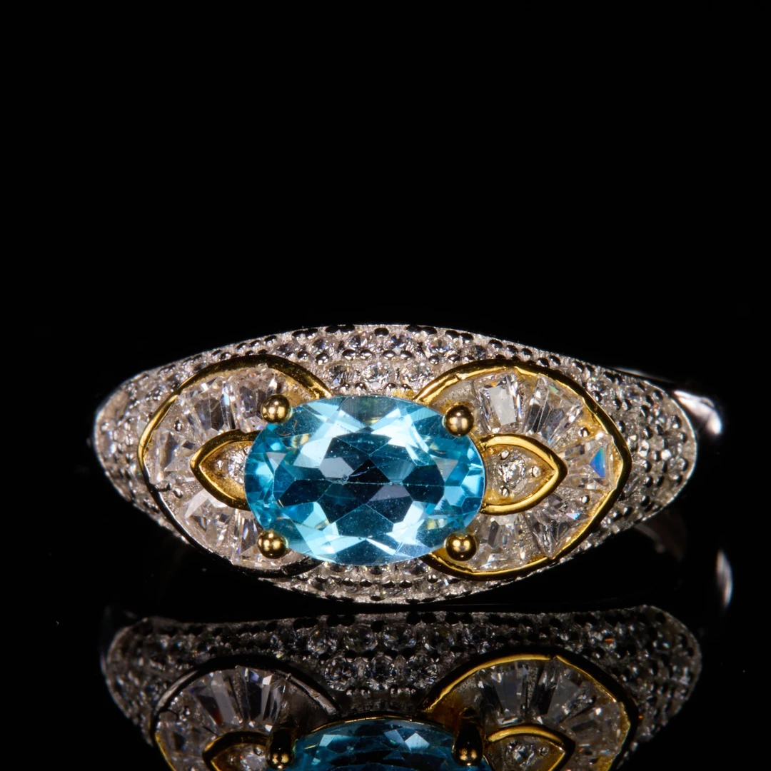 珠宝925银镀金托帕石戒指多样性发货