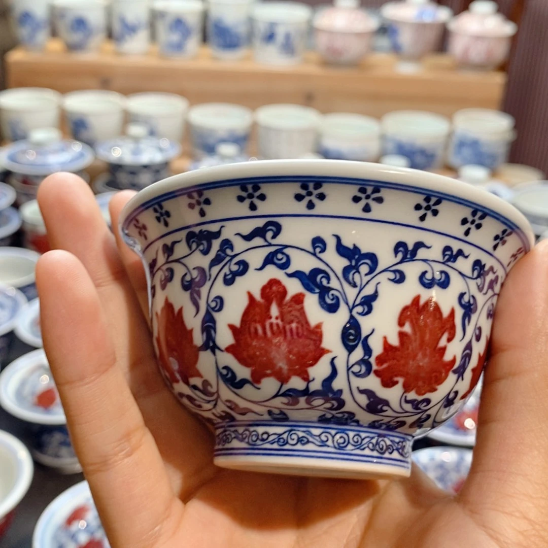 缠枝莲压手杯原矿手绘