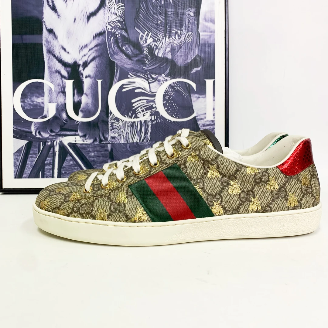 未使用 GUCCI/古驰 古驰ACE系列乌木色星星蜜蜂老花板鞋