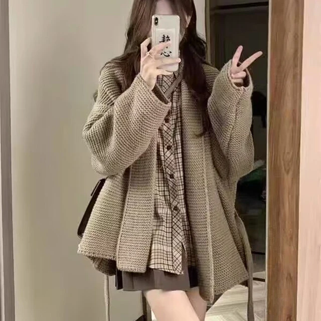 深冬装搭配一整套网红炸街小个子慵懒学院风毛衣开衫裙子两件套装