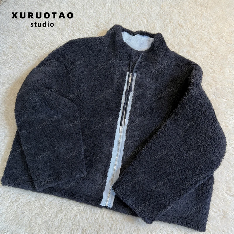 XURUOTAO【冷调巴黎】摇粒绒秋冬季时髦设计感藏蓝色外套 T5921