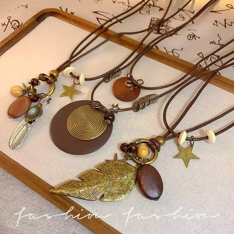 新中式古风禅意长款羽毛项链女复古民族风个性百搭毛衣链锁骨链