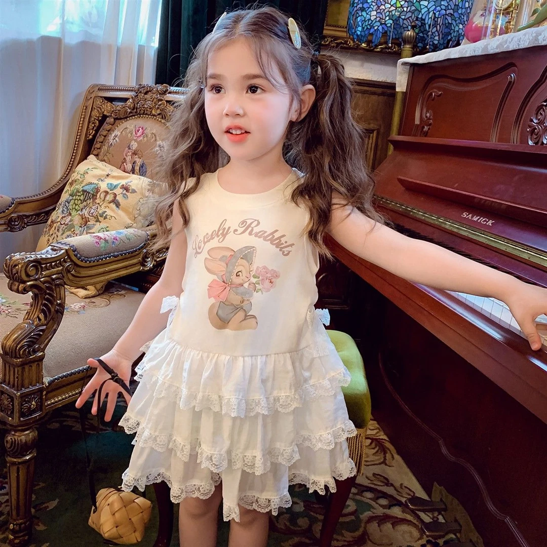 童泰【断码清仓】女童2025夏季新款连衣裙儿童休闲卡通印花背心公主