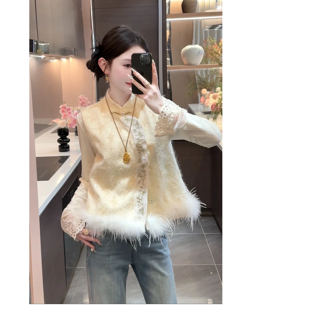 【周粥】【羽飞】新中式国风气质叠穿刺绣马甲外套坎肩预JJC5MJ0214