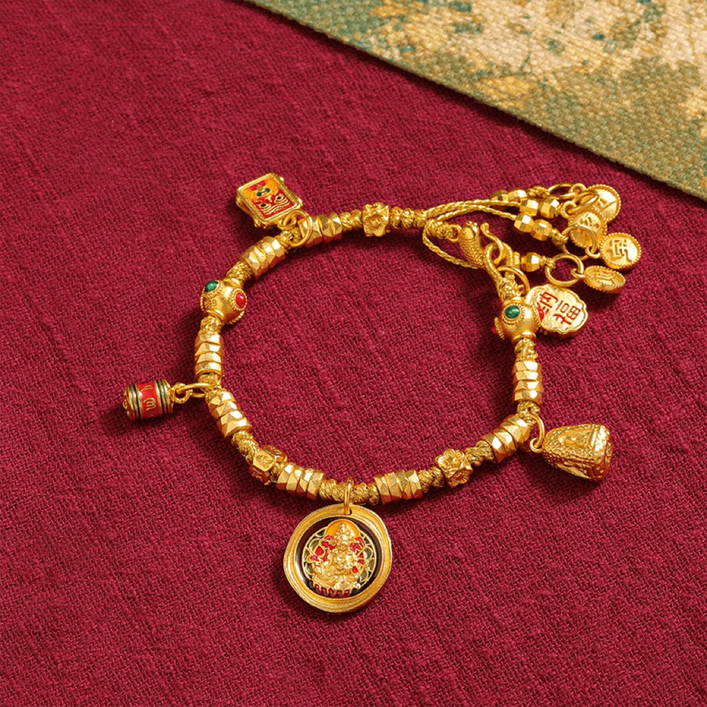 铜合金珐琅手链 烧蓝扎基拉姆黄财神盘缠新中式招财进宝编织手串