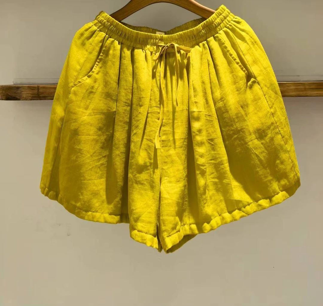 宽松裤子短裤高腰女式白色棉麻宽松短裤简约纯色薄款