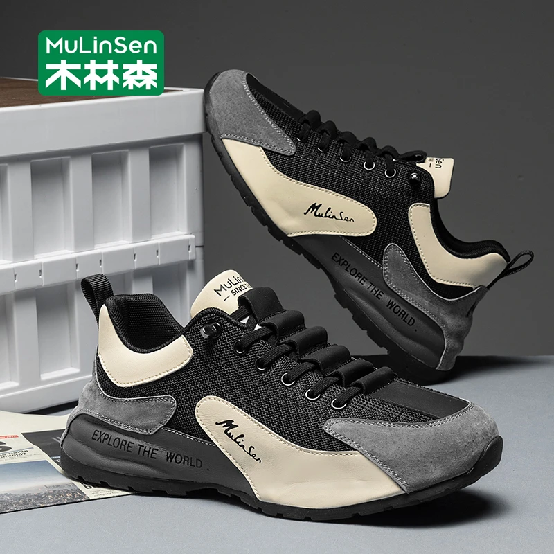 木林森运动男鞋2025春秋季新款舒适网面透气男士开车休闲徒步板鞋