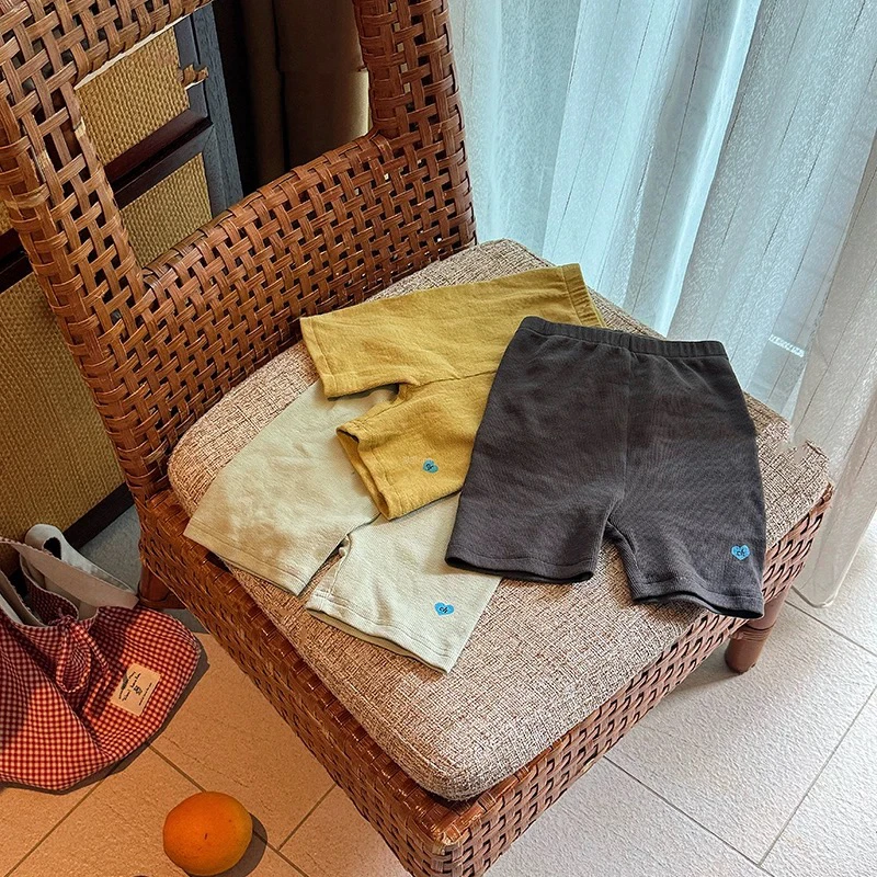 女童裤子儿童骑行裤2025夏季新款纯色简约坑条打底裤宝宝瑜伽裤潮