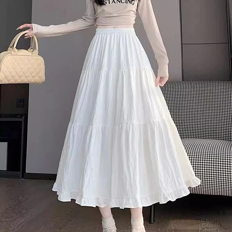 仙女森系荷叶边白色半身裙女2025年夏季新款蛋糕裙a字垂坠感伞裙