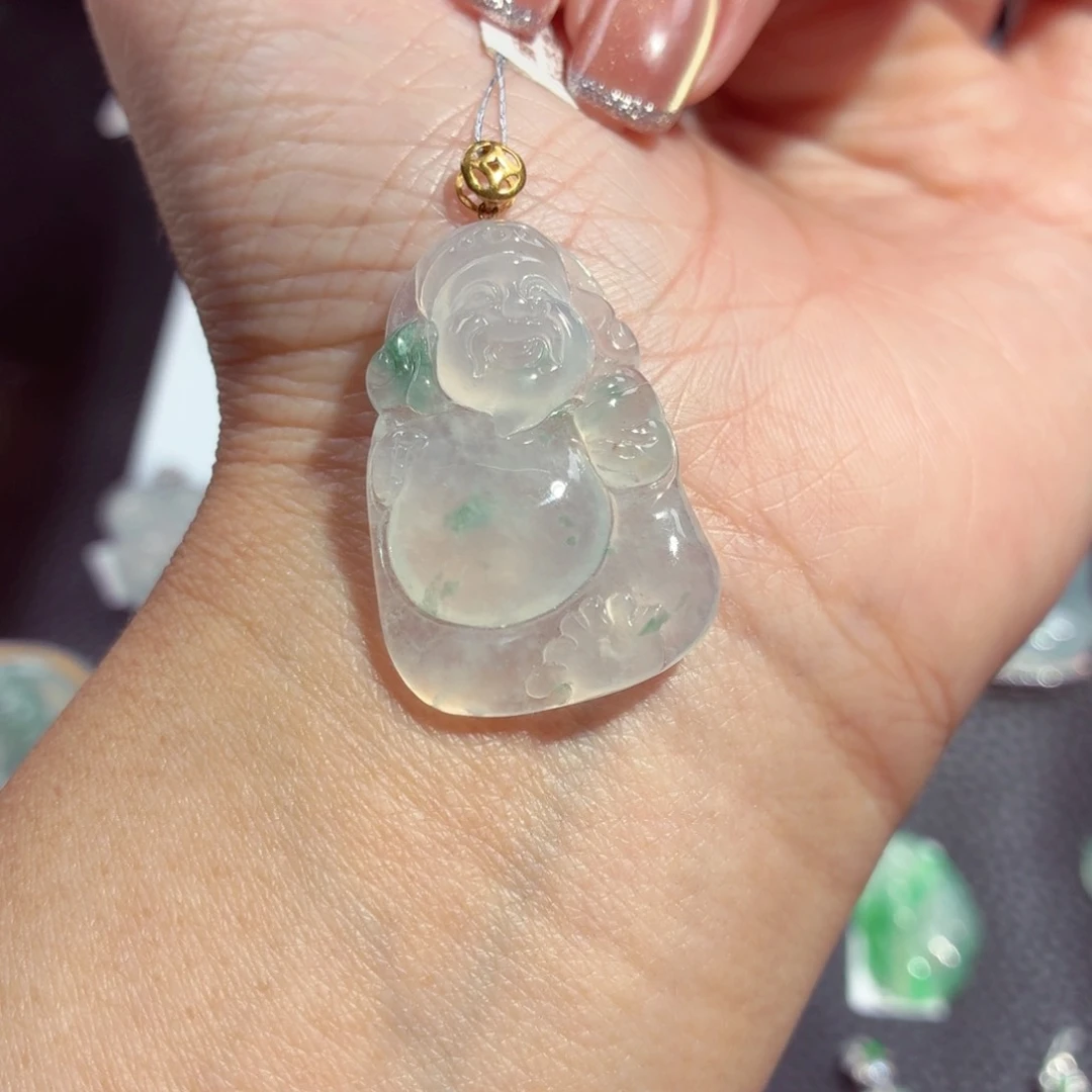 颈饰18K金镶嵌翡翠财神爷