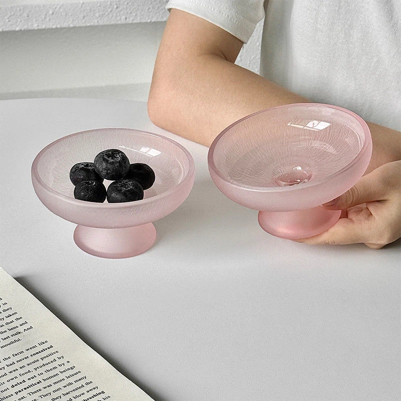 ins水果盘摆件防滑厚重高脚稳定浅口盘客厅餐厅轻奢可爱果盘碗LK