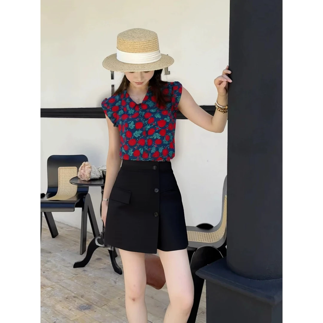 2025夏季今年流行洋气碎花衬衫高腰裤裙气质两件套HJ-1963