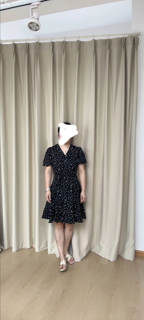 7880一片式V领收腰显瘦夏季长款碎花连衣裙