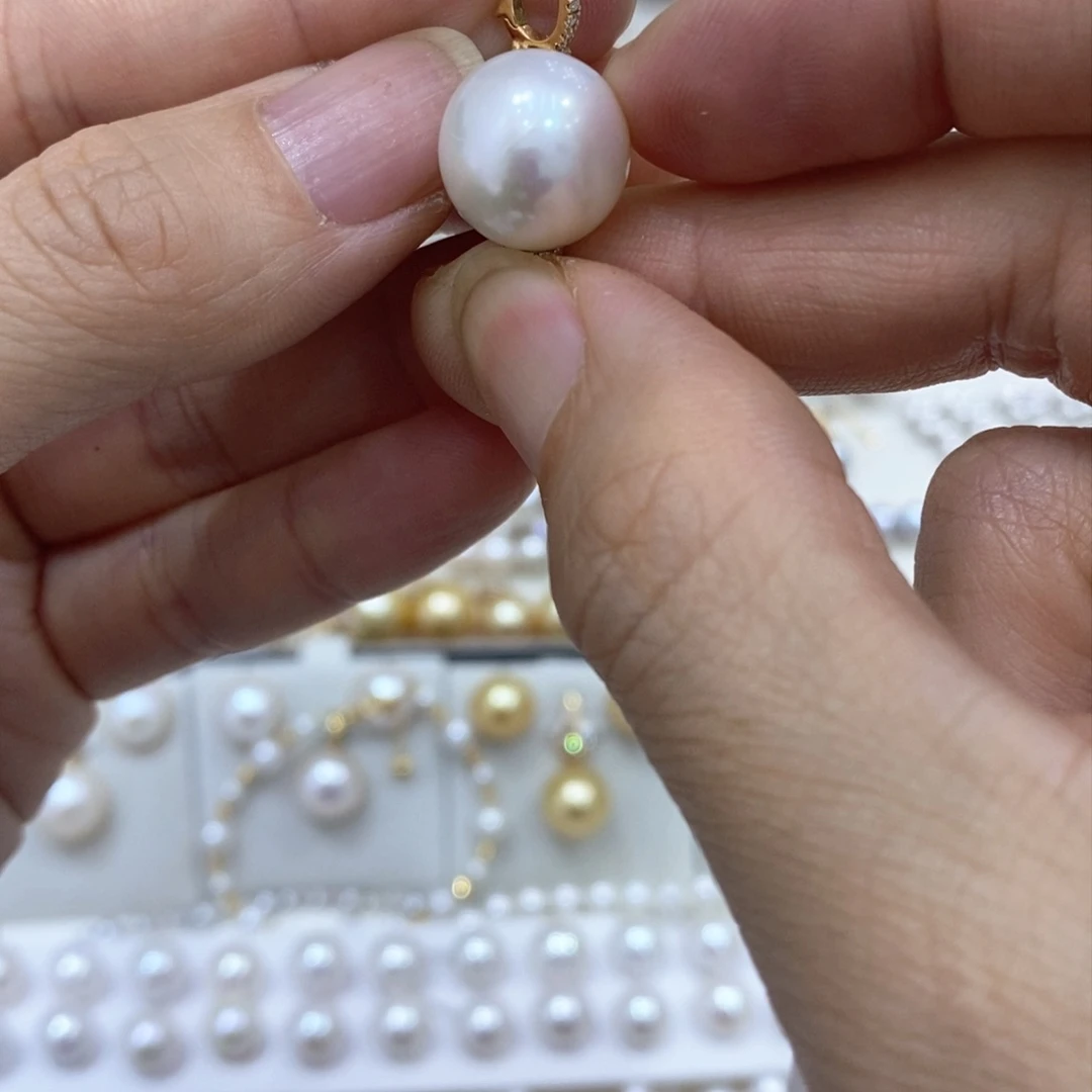 淡水珍珠吊坠(不含链)18K金镶嵌丽*