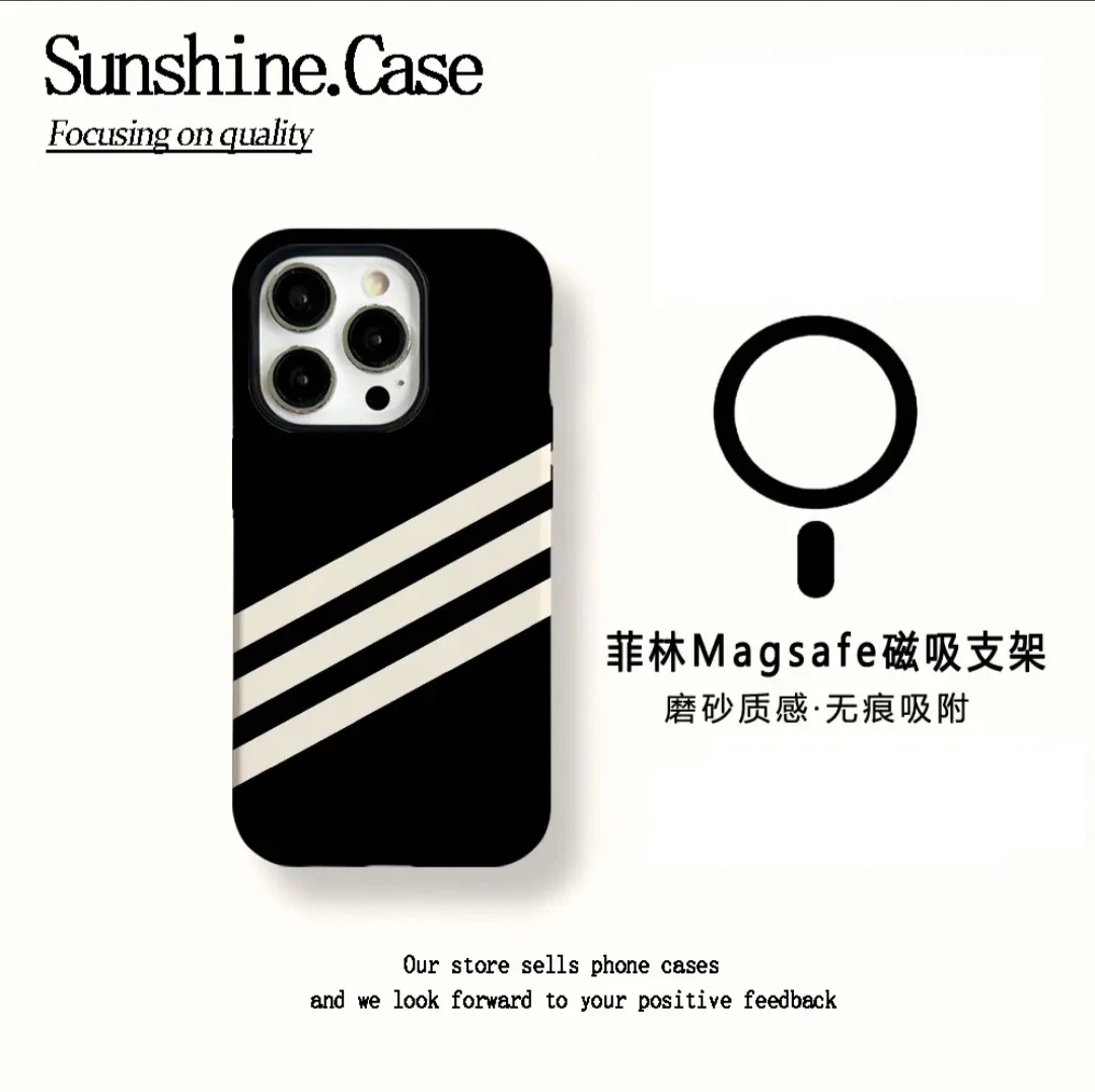 磁吸菲林二合一适用苹果华为vivo小米oppo手机壳黑底条纹