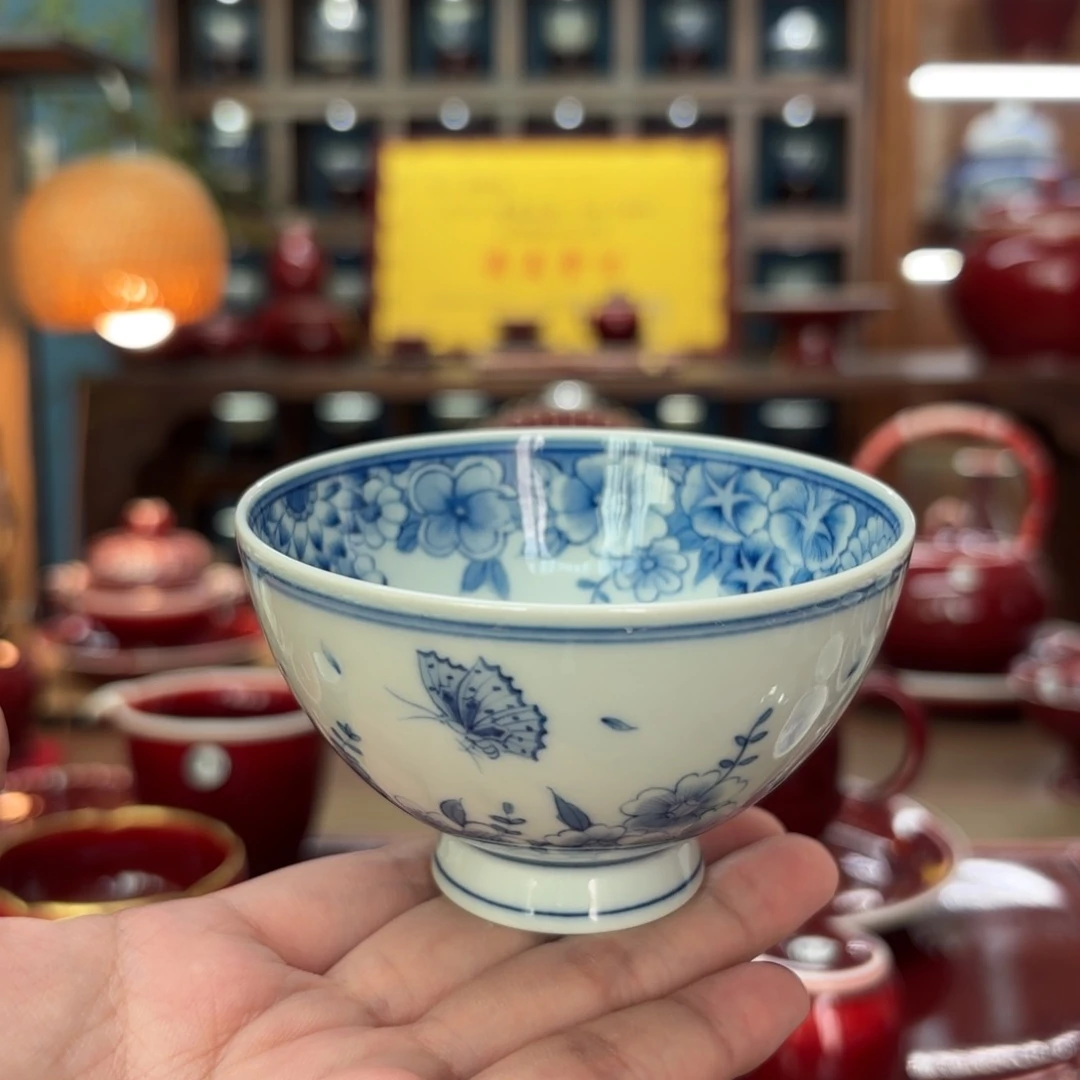 闻轩坊柴窑 万花 鸡心杯