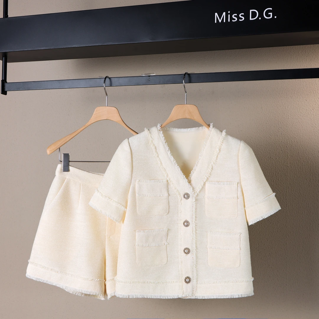 MissD.G.韩版小香风套装女2025夏新款气质上衣短裤两件套XH-ZB562