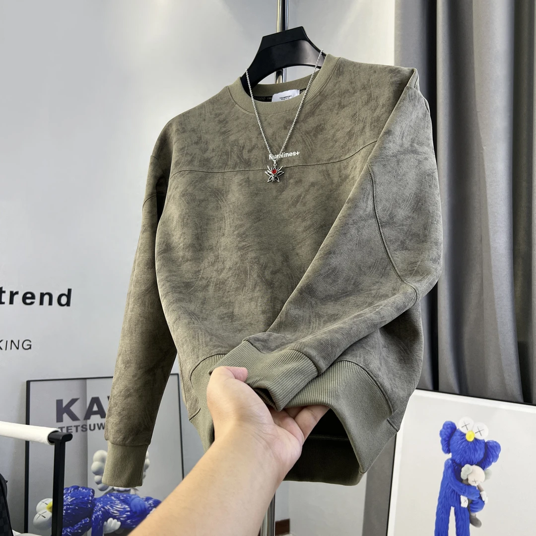 男士2025秋季时尚爆款上衣男字母刺绣拼接百搭长袖扎染卫衣【9605】