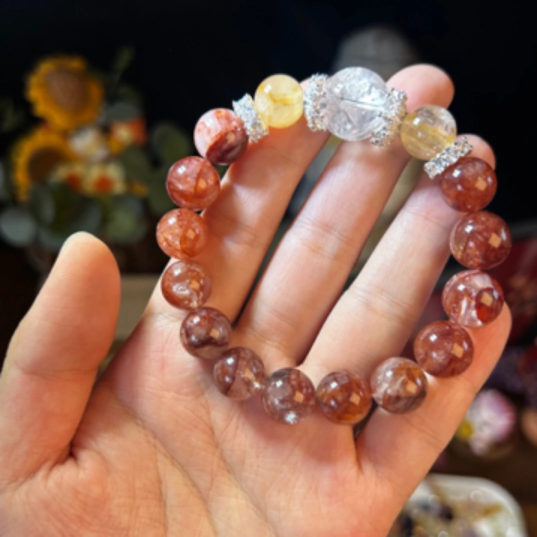 【红胶花】天然水晶女士手串红胶花黄胶花饰品