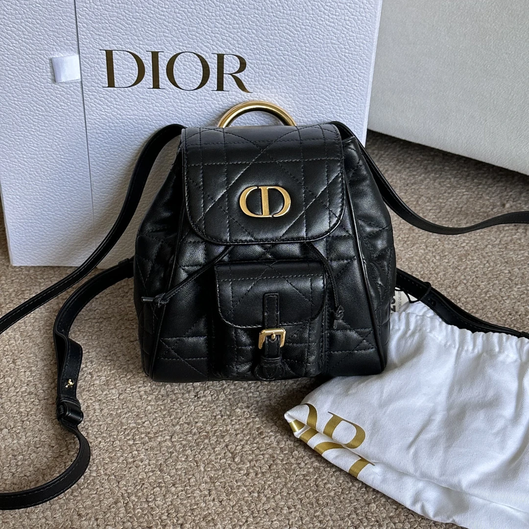 95新 DIOR/迪奥 Azul - 24年黑金羊皮caro小号手提双肩包 42882