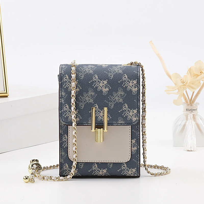 链条手机包女新款包包女士斜挎包迷你手机零钱袋印花复古手机包