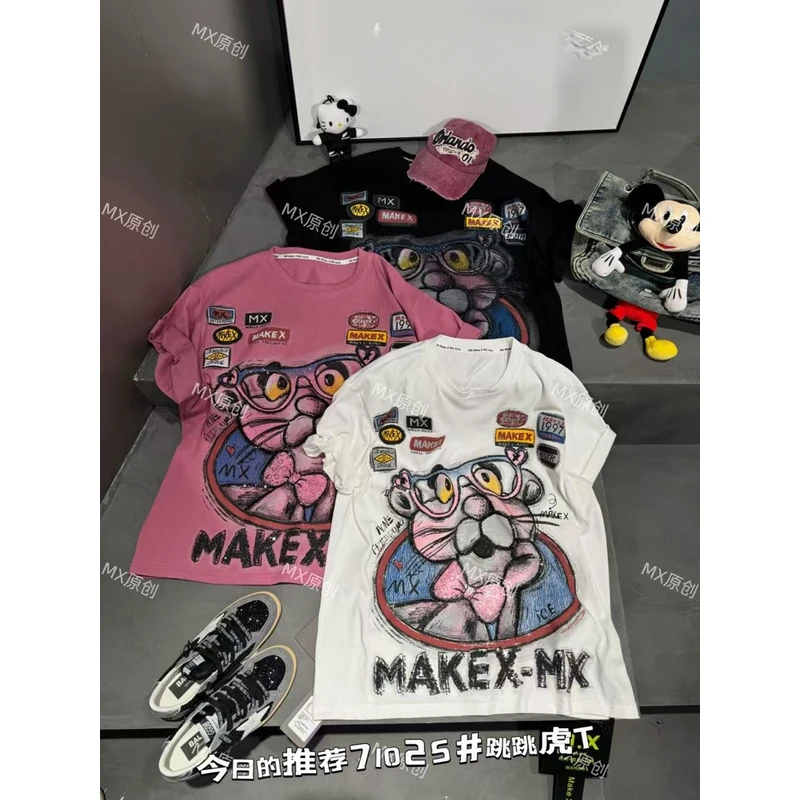 MX欧货2025年春新款潮牌宽松大板卡通跳跳虎印花短袖上衣女71025