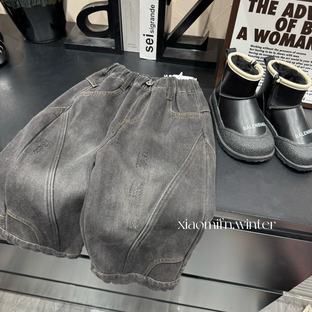 现货〃直筒做旧牛仔长裤韩版男童2024秋新款时尚儿童洋气8873