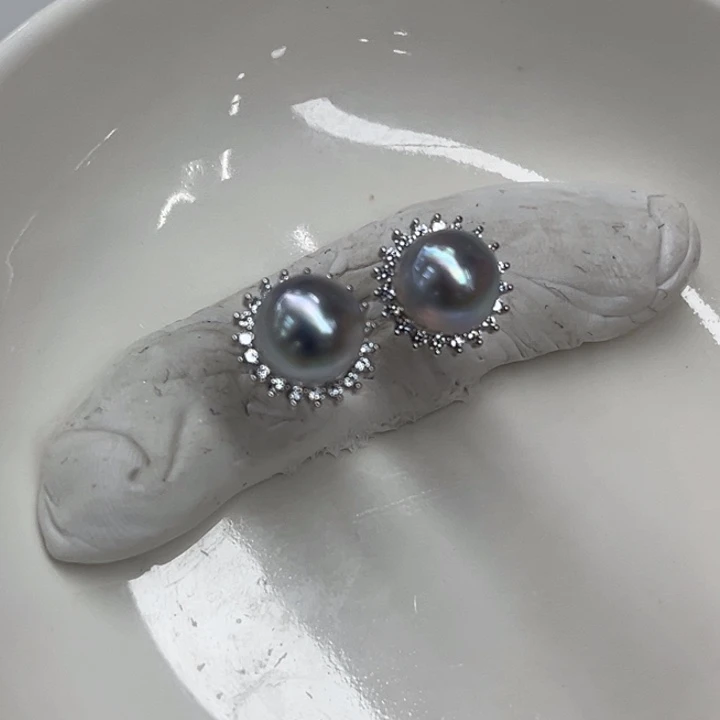银S925镶嵌耳饰海水珍珠8-9mm