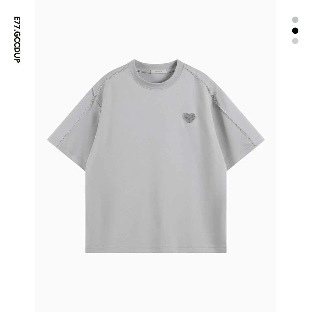 夏季刺绣抽褶莫代尔短袖时尚圆领百搭简约休闲高级感男装T恤72121