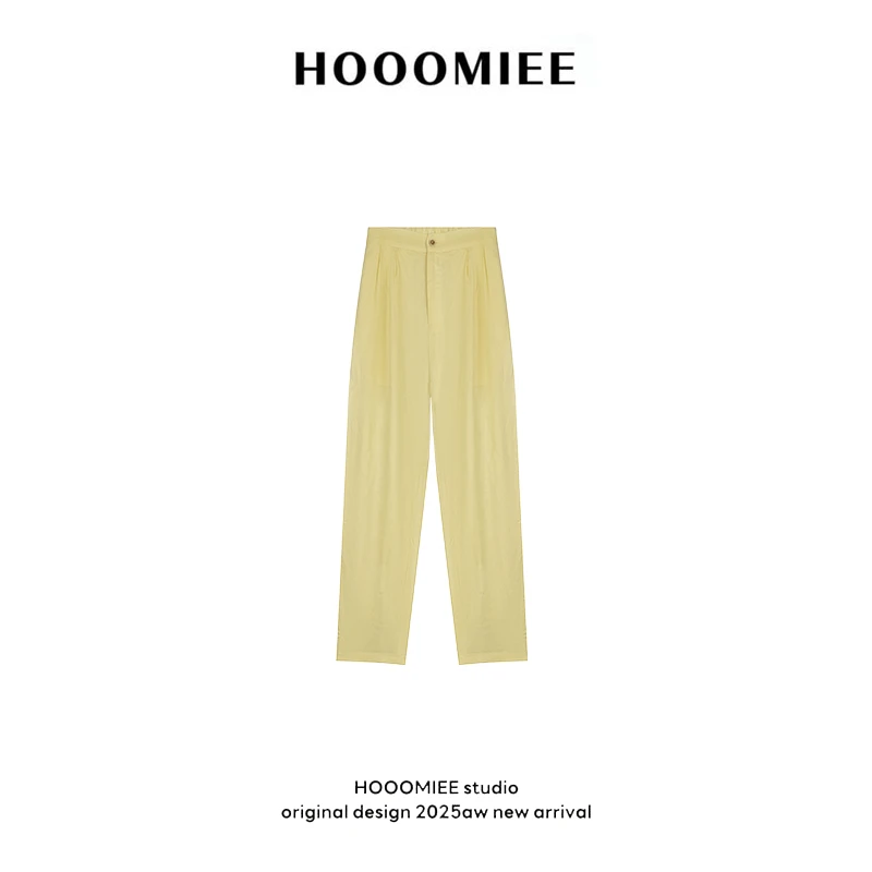 Hooomiee天丝亚麻裤多巴胺亮色夏季直筒长裤纯色时尚休闲裤253716
