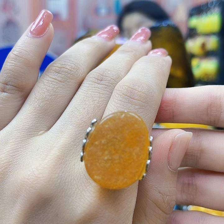 琥珀银S925镶嵌颈饰戒指