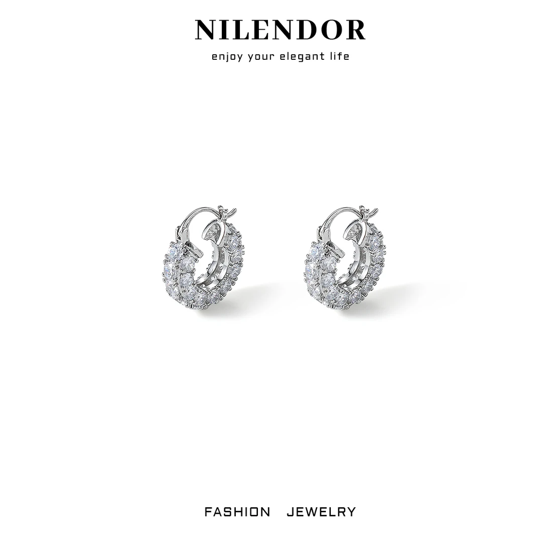 铜合金合成锆石耳饰 ES-267时尚轻奢气质满镶耳环