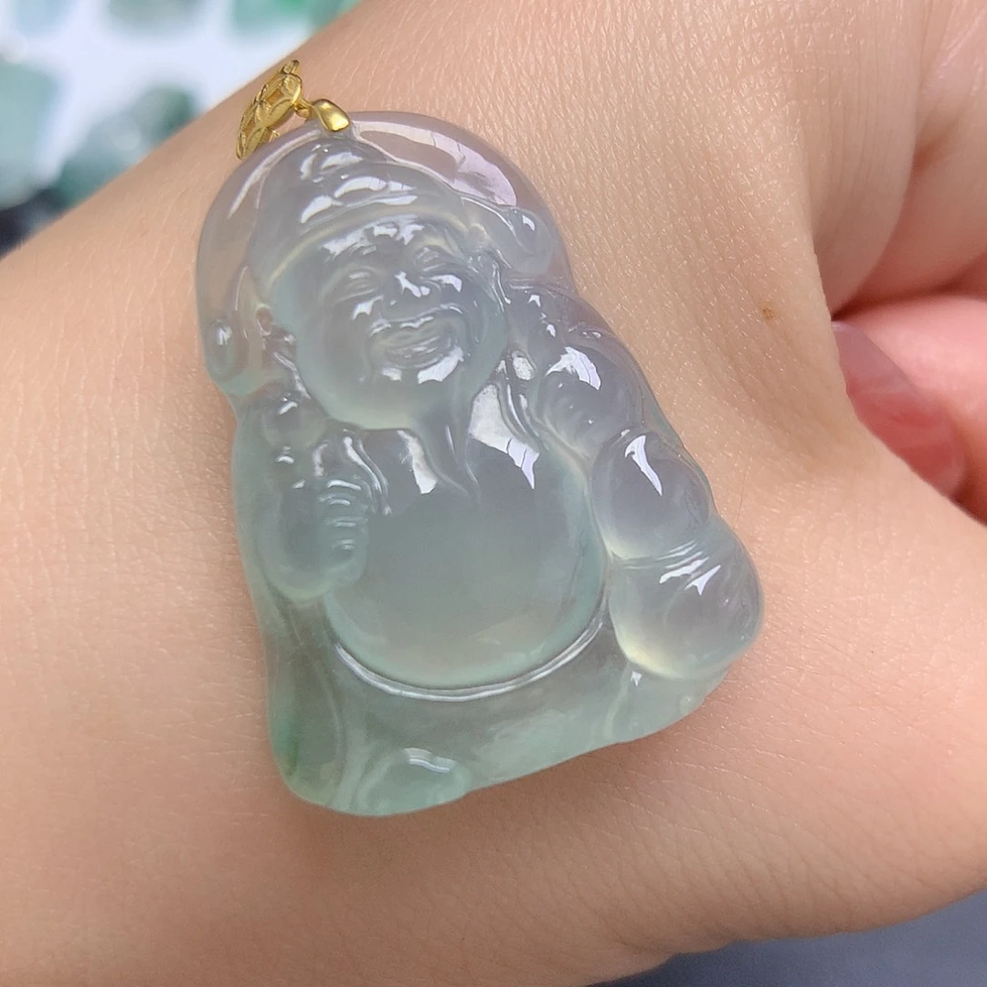 翡翠颈饰18K金镶嵌财神