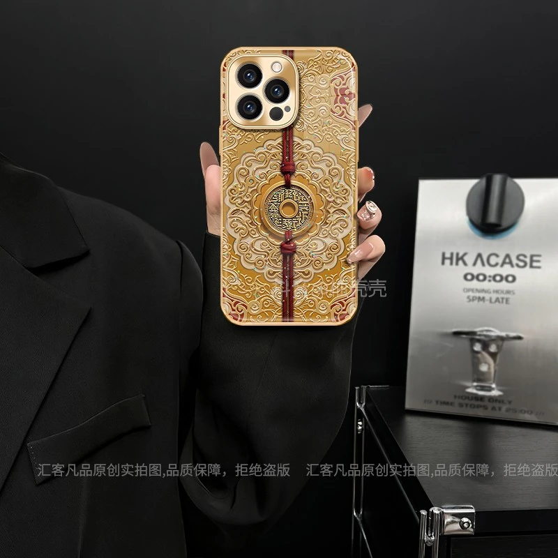 适用【苹果/oppo/华为/vivo/小米】电镀水凝壳花钱图腾防摔手机壳女