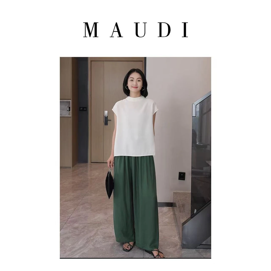 MAUDI【慵懒时光 松柏绿长裤】高级墨绿中式色调慵懒长裤8128