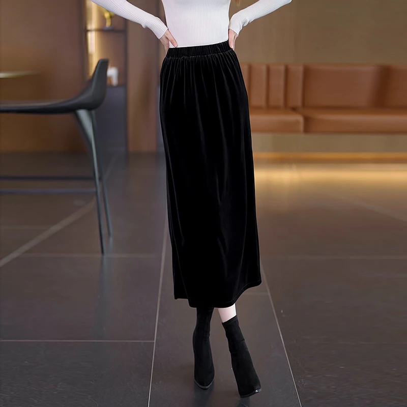 拉夏贝尔洋气减龄半身裙女秋冬2025年新款高腰修身气质加厚直筒裙