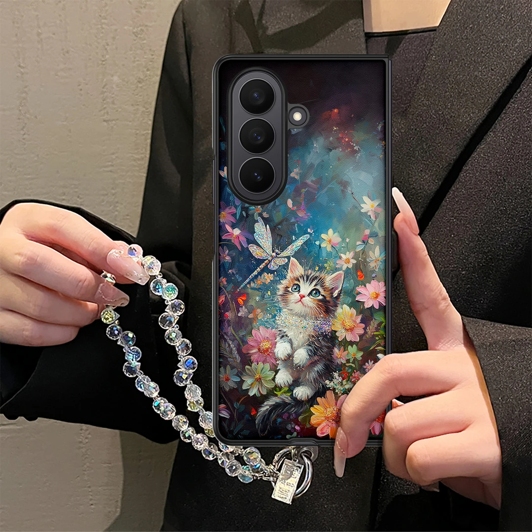 油画翅膀猫咪适用三星zfold7手机壳新款w25时尚女款zfold5唯