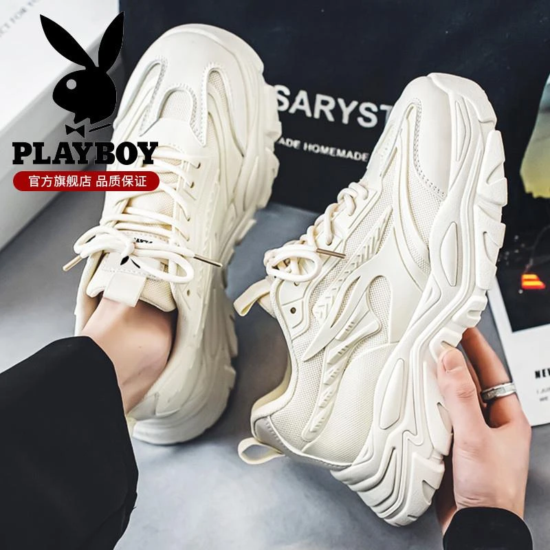 花花公子男鞋2025新款春季透气抗磨百搭厚底休闲鞋跑步增高老爹鞋