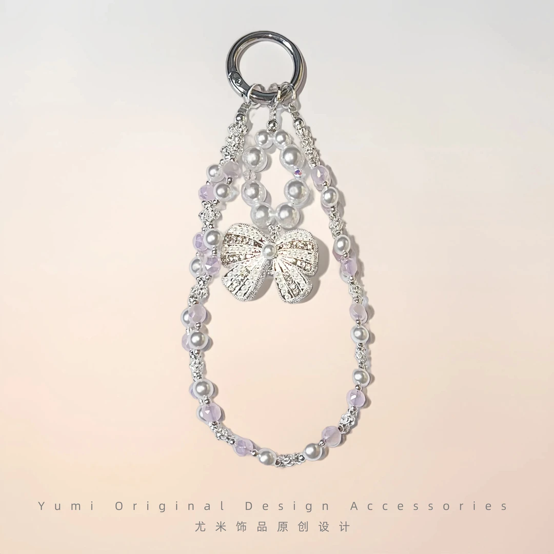 尤米创意珍珠编织手工串珠手机挂绳女款短款防丢个性时尚L326