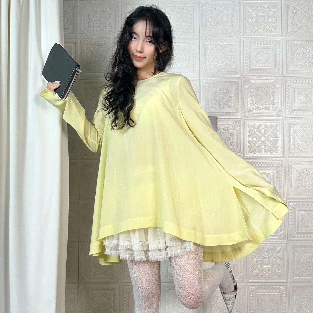 意志随形原创设计师法式甜美百搭女款上衣夏季防晒圆领长袖A字