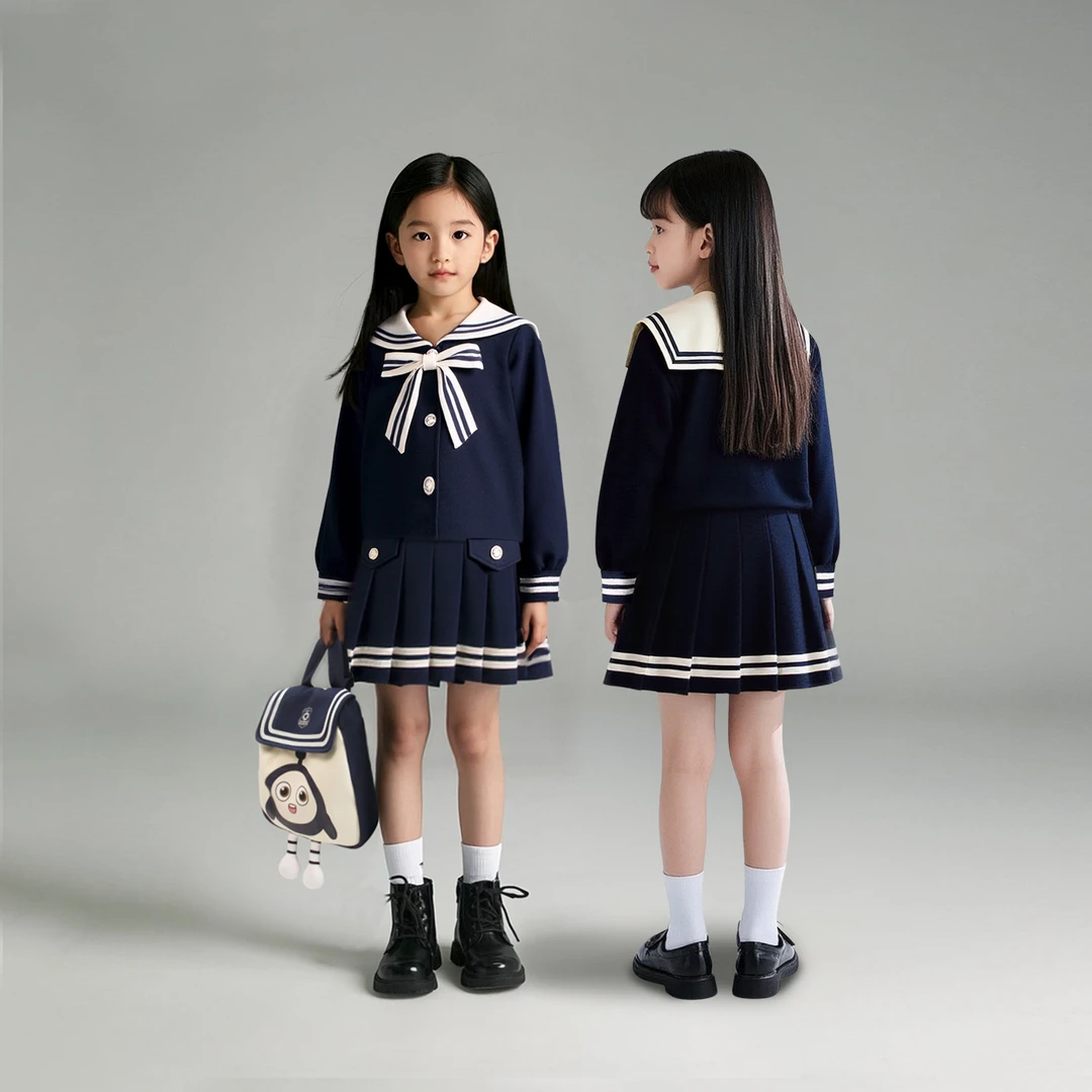 儿童藏蓝色百搭裙子2025秋女童韩版时尚洋气娃娃领连衣裙D3S5-898