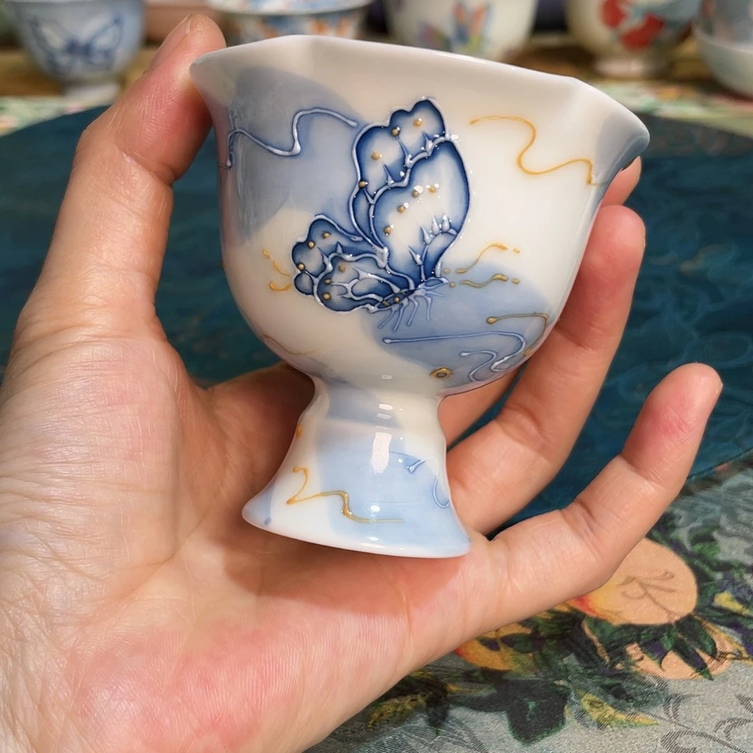 【闪购商品】云纱幻蝶高足折口杯