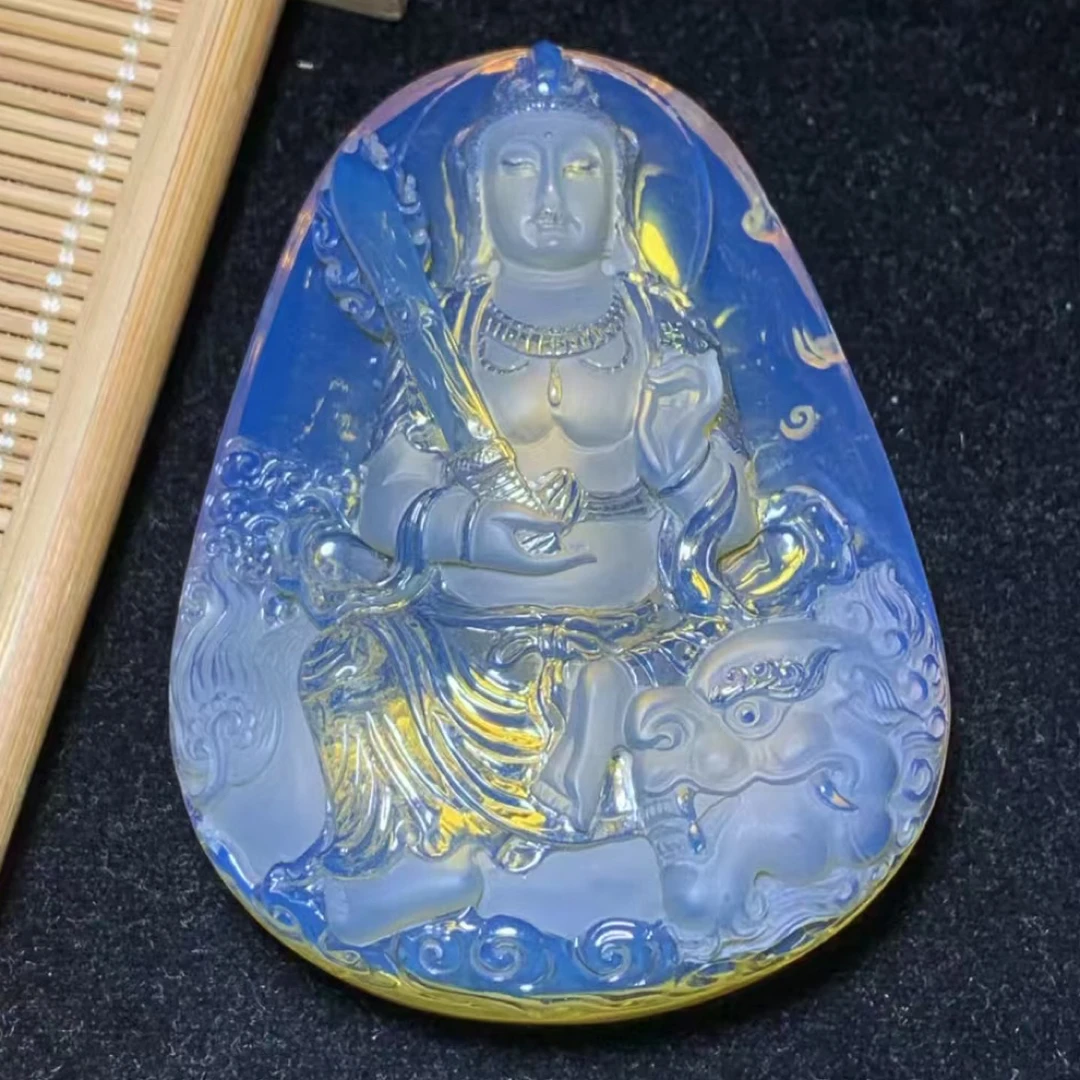 天然缅甸琥珀高蓝文殊重46.8克规格73/56/19mm