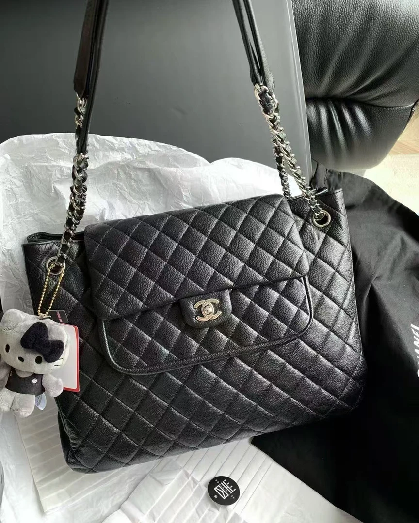 99新 Chanel/香奈儿  黑银鱼子酱多口袋机场托特包 37cm 16535452